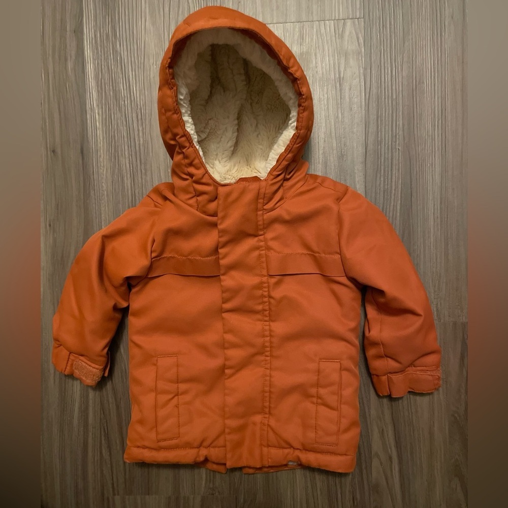 Cat & Jack Orange Puffer Jacket with Faux Shearling Hood Lining
